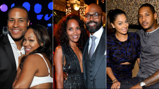 DeVon Franklin and Meagan Good (Jerod Harris/Getty Images); Mara Brock Akil and Salim Akil (Frazer Harrison/Getty Images); LaLa Anthony and Carmelo Anthony (Larry Busacca/Getty images)